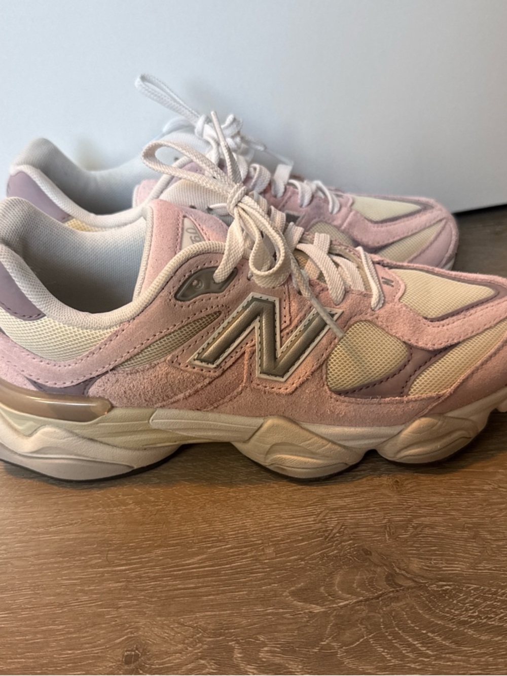 New Balance Women's Pink and Cream Suede Mesh Sneakers